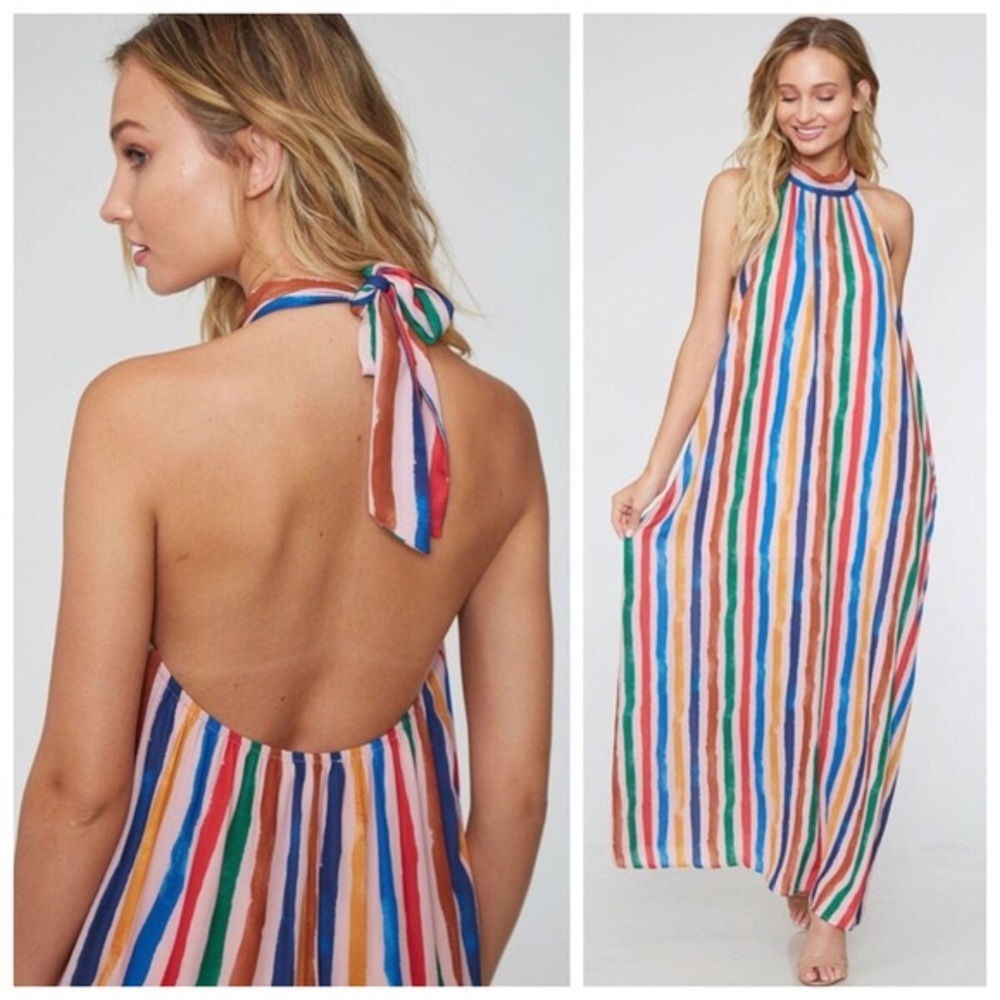 Striped halter maxi dress